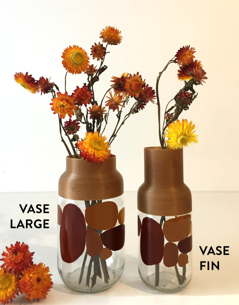 L'Atelier du Dimanche Vase CAILLOU en verre et impression 3D, ocres rouge et marron, pour fleurs et décoration d'intérieur upcycling de bocaux
